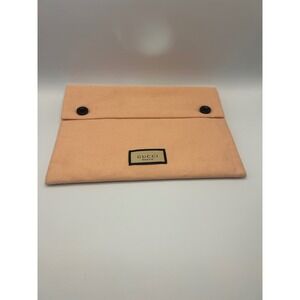 Gucci Beauty Peach‎ Canvas Envelope Makeup Pouch Button Closure Cosmetic Bag